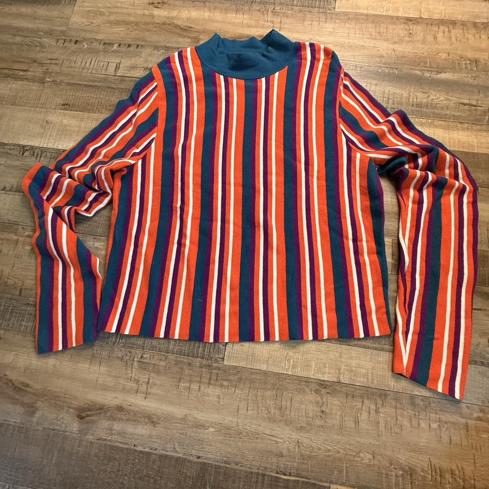 Victor Glemaud x Target Teal Striped Mock Turtleneck Multi Pullover Sweater L
